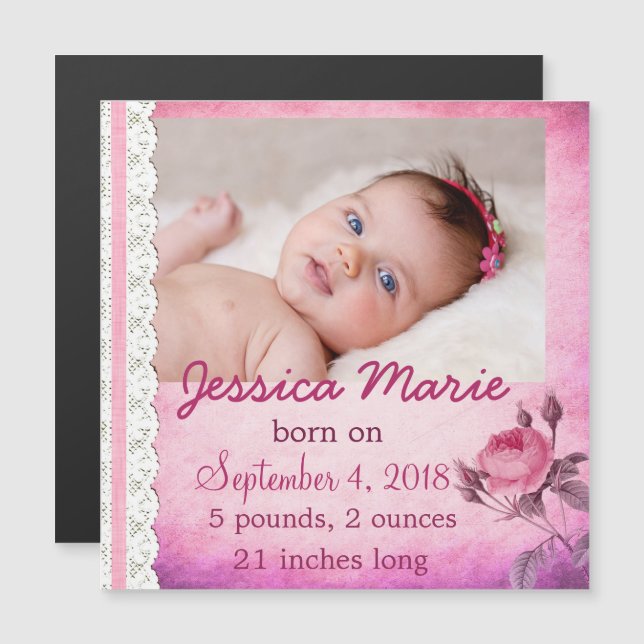 Photo Magnet Baby Faire-part de naissance Baby Gir (Devant / Derrière)