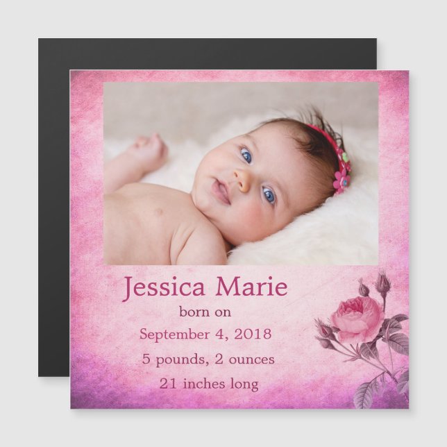Photo Magnet Baby Faire-part de naissance Baby Gir (Devant / Derrière)