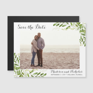 Photo Magnet Réservez la date Rustic Green Leaf