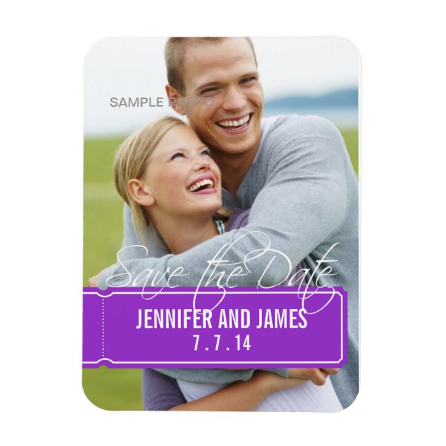 Photo Magnet Réservez la date violet (Vertical)