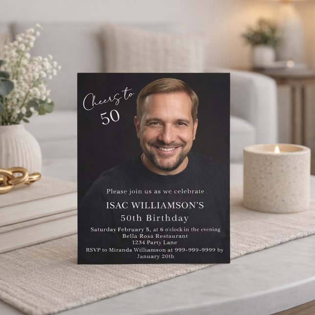 Photo man cheers birthday invitation (Von Creator hochgeladen)