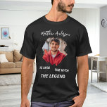 Photo man myth legend name fun black T-Shirt<br><div class="desc">For a black/dark colored t-shirt. Personalize and add your own photo of the man.  Personalize and add a name. Text: The Man,  The Myth,  The Legend. Photo frame as a brush stroke</div>