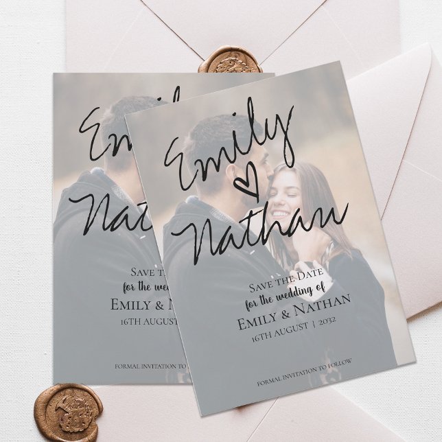 Photo manuscrite moderne Enregistrer la carte de d (Modern Handwritten Script Photo Save the Date Card)