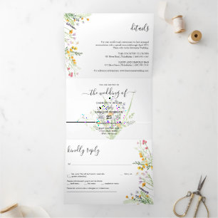 Photo Mariage fleur sauvage Tri-Fold Invitation