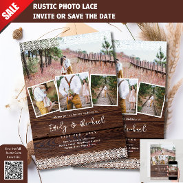 PHOTO MARIAGE INVITATIONS LACE RUSTIQUE BOHO BARN
