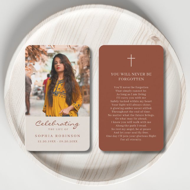 Photo Memorial Cream Terracotta Prayer Card Visitenkarte (Von Creator hochgeladen)