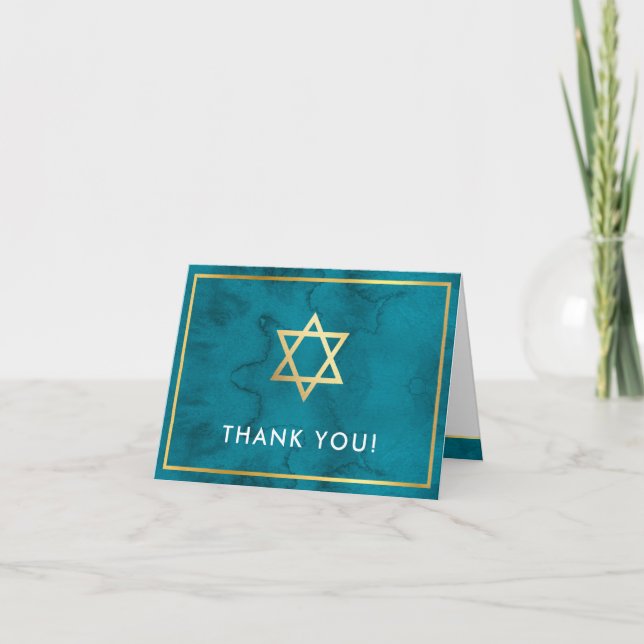 PHOTO MERCI bar mitzvah étoile d'or turquoise bleu (Devant)