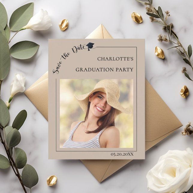 Photo mocha beige Graduation Save the Date Flyer (Von Creator hochgeladen)
