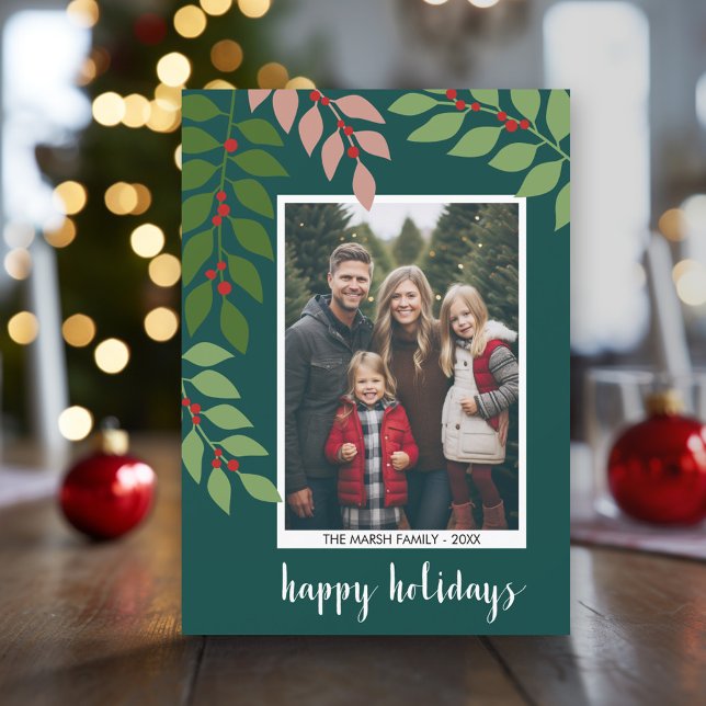 Photo modern berries branches - Happy Feiertagskarte (Modern Christmas Photo Greeting Card)