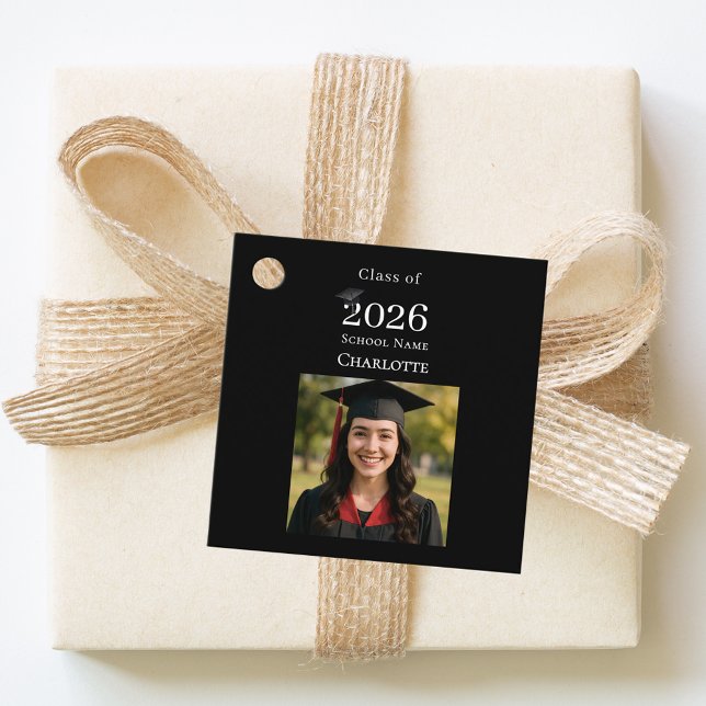 Photo modern black Graduation Party DIY Geschenkanhänger (Von Creator hochgeladen)