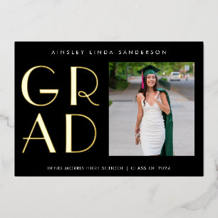 Photo moderne Black Gold Foil Grad Faire-part