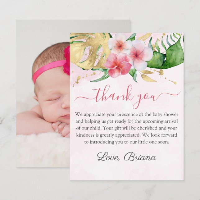 Photo moderne Carte Baby shower florale tropicale  (Devant / Derrière)