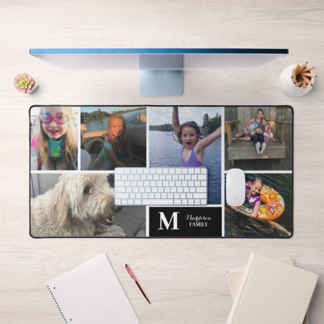 Photo moderne Collage Famille Nom Monogramme (Bureau 1)