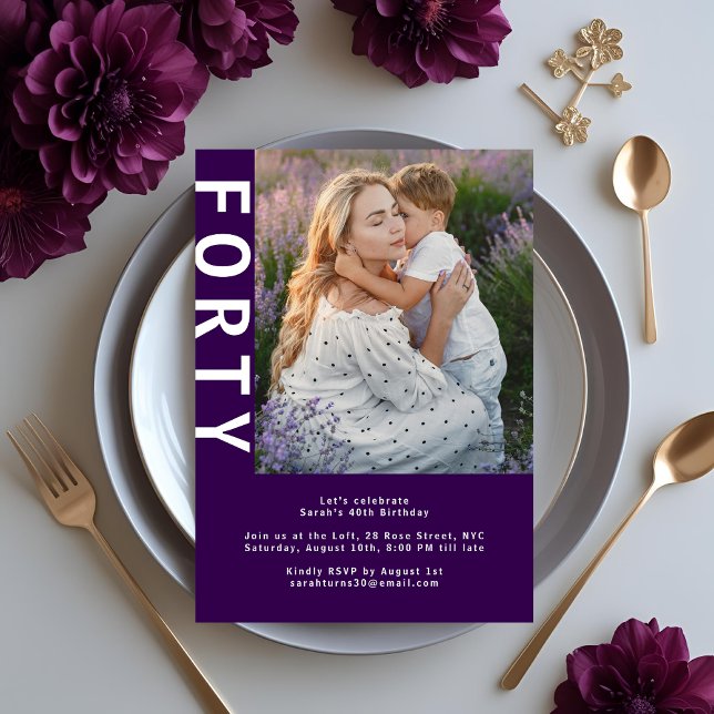 Photo moderne Dark Purple Invitation 40e anniversa (Créateur téléchargé)