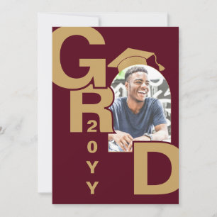 Photo moderne Gold Maroon Graduation Invitation
