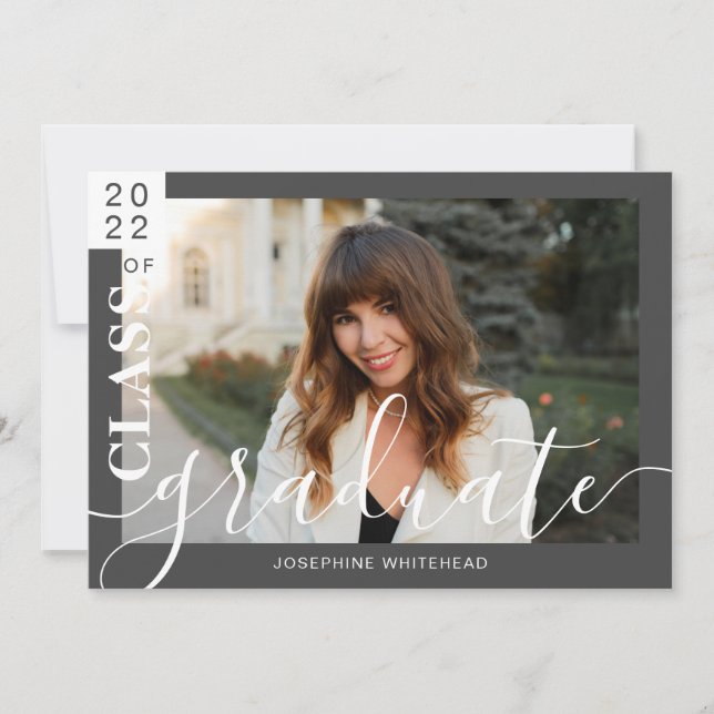 Photo moderne Graduate Faire-part 2022 gris foncé (Devant)