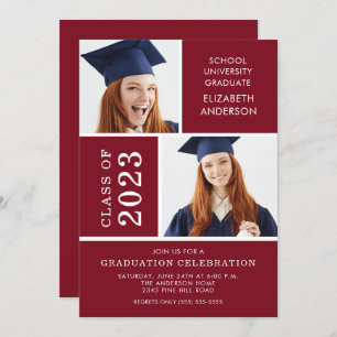 Photo moderne Maroon Graduation Invitation