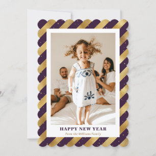 Photo moderne Purple Gold Joyeuse Carte de Nouvel 