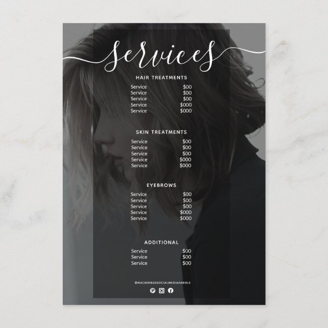 Photo moderne Salon simple Service Menu Prix (Dos)