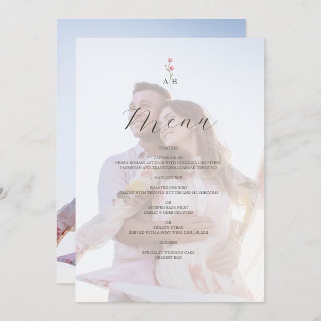 Photo Monogram Wedding Menu (Devant / Derrière)