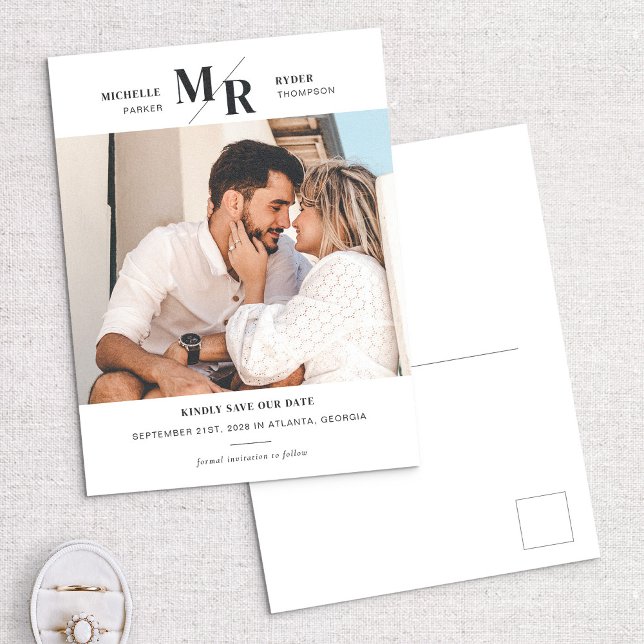 Photo Monogramme moderne Enregistrer la carte post (Créateur téléchargé)