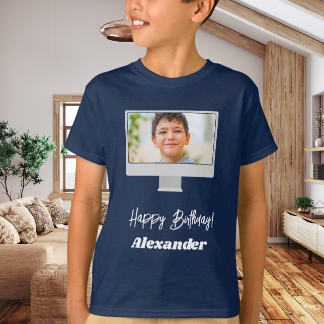 Photo name birthday boy blue T-Shirt (Von Creator hochgeladen)