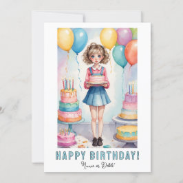 *PHOTO NAME Birthday Card Girl Cake Einladung