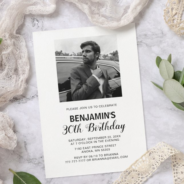 Photo noir et blanc Invitation d'anniversaire (Créateur téléchargé)