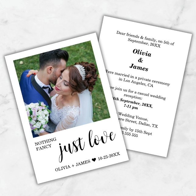 Photo Nothing Fancy Just Love Wedding Reception   Einladung (Photo White Nothing Fancy Just Love Wedding Reception Invitation )