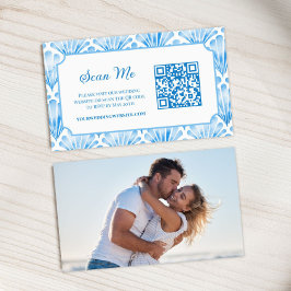 Photo Online RSVP QR Code Blue Seashell Watercolor Begleitkarte