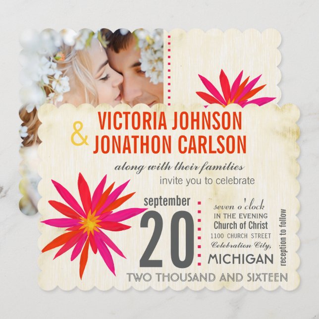 Photo Orange rose moderne Daisy Wedding Invitation (Devant / Derrière)