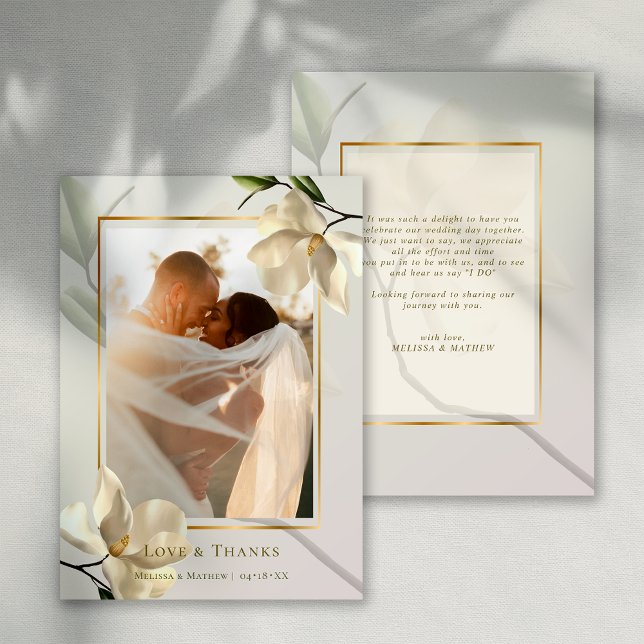 Photo Oriental Magnolia Carte de remerciements Mar (Photo Oriental Magnolia Wedding Thank You Card)