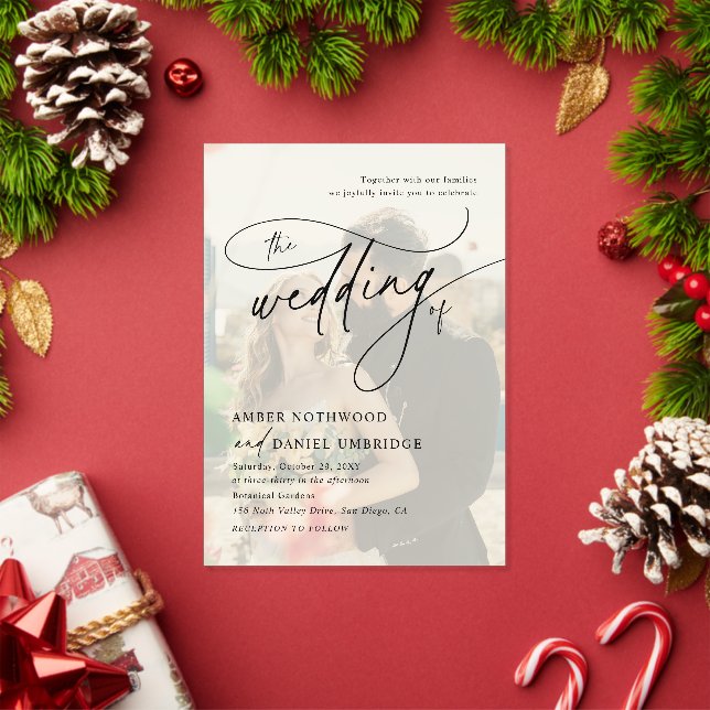 Photo Overlay Modern Elegant Calligraphy Wedding Acryleinladungen (Insitu (Feiertag))
