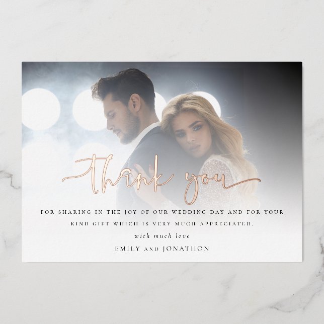 Photo Overlay Rose Gold Real Foil Carte de remerci (Recto)