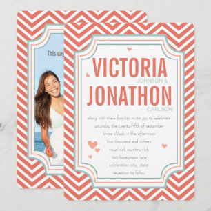 Photo Peach and Mint Zig Zag Typography Wedding Einladung