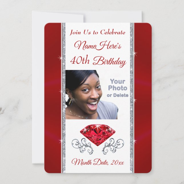Photo, Personnalisée, 40e anniversaire Invitations (Devant)