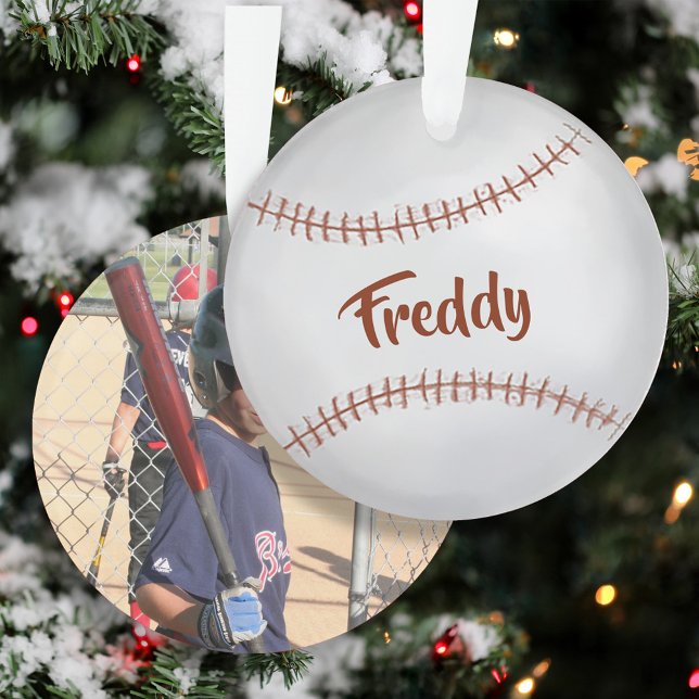 Photo personnalisée Baseball Typographie simple (Baseball Christmas Personalized Photo Ornament.)