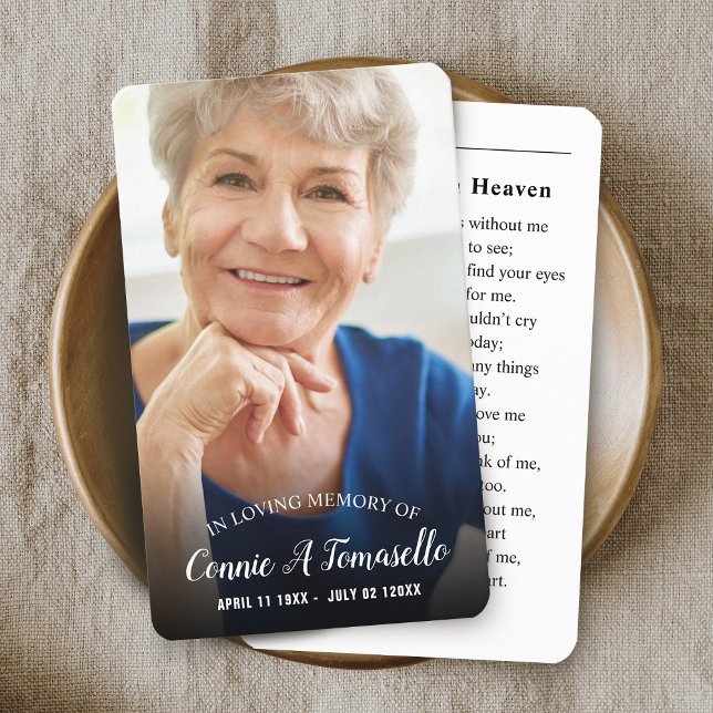 Photo personnalisée Carte commémorative funéraire  (Personalized Photo Sympathy Funeral Memorial Card with Letter From Heaven Poem)