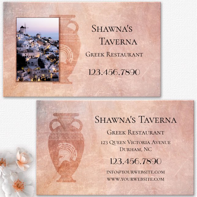 Photo personnalisée Carte de visite grec classique (Classic Greek restaurant or taverna photo business card)