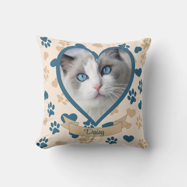 Photo personnalisée et nom Coussin de chat | Cadea (Recto)