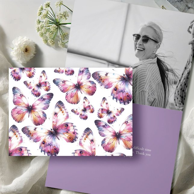 Photo personnalisée Funérailles Merci Cartes (Funeral thank you cards with photo personalized butterflies)