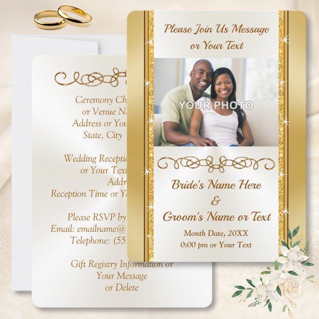 Photo Personnalisée Gold Bordure Invitations de ma (Photo Wedding Invites. Gold and Ivory Wedding Invitations. champagne ivory and gold wedding. )