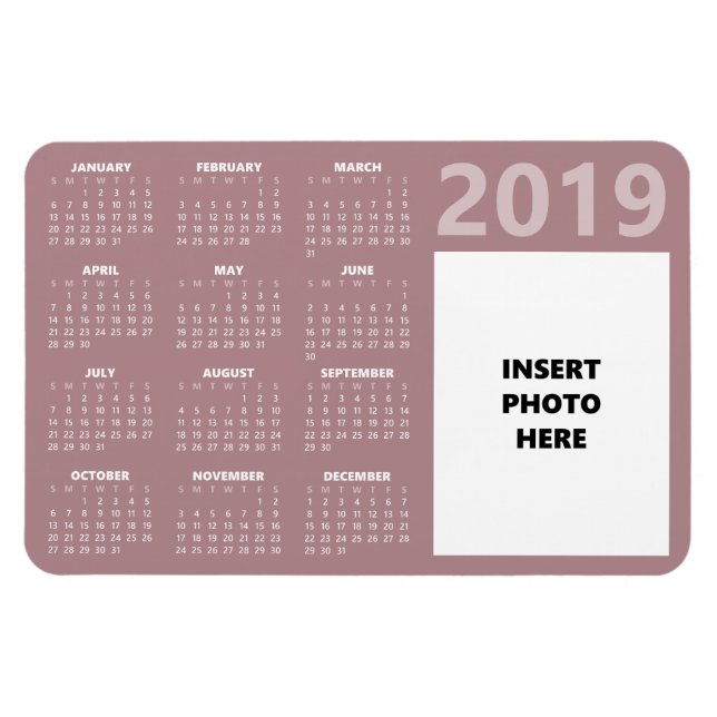 Photo personnalisée Magnet Calendrier 2019 - Rose  (Horizontal)
