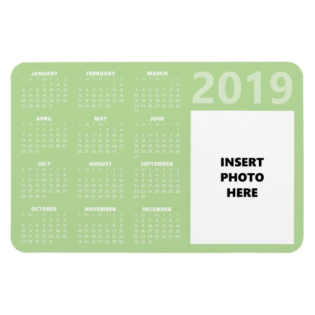 Photo personnalisée Magnet Calendrier 2019 - Vert  (Horizontal)