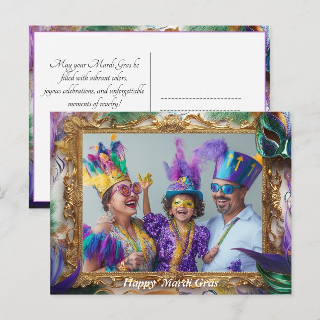 Photo personnalisée Mardi Gras Magic Carte postale (Devant / Derrière)