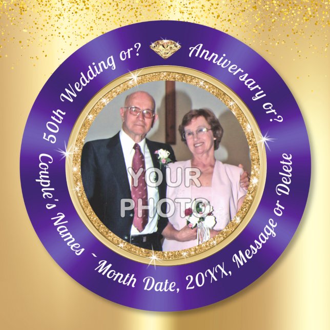 Photo personnalisée, Stickers du 50e anniversaire (50th Anniversary Envelope Stickers. Golden wedding anniversary party supplies. Photo Stickers. )