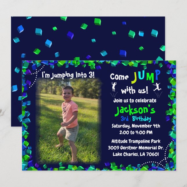 Photo personnalisée Trampoline Invitation de fête  (Devant / Derrière)
