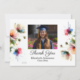 Photo Pink Floral Graduation Personalize Dankeskarte