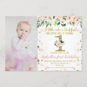 Photo Pink Gold Floral 1er anniversaire Invitation