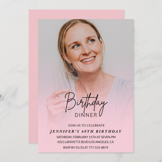 Photo Pink Invitations pour 68e anniversaire Dîner (Devant / Derrière)